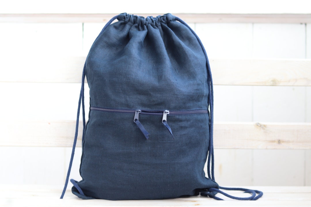 Linen Minimalist Backpack With Pocket Lightweight Navy Blue - Etsy