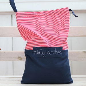 Travel laundry bag, lingerie bag, red stripes bag, travel accessories, personalized travel bag, pyjama bag