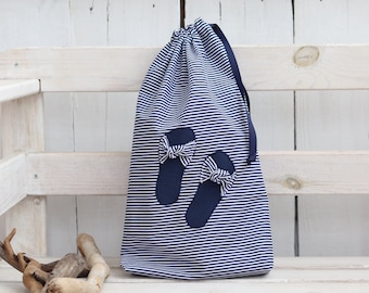 Organizador de zapatos a rayas: Bolsa de viaje de algodón azul marino