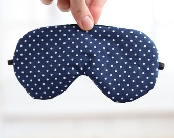 Navy Blue Dots Cotton Sleep Mask, Adjustable Soft Eye Cover for Travel