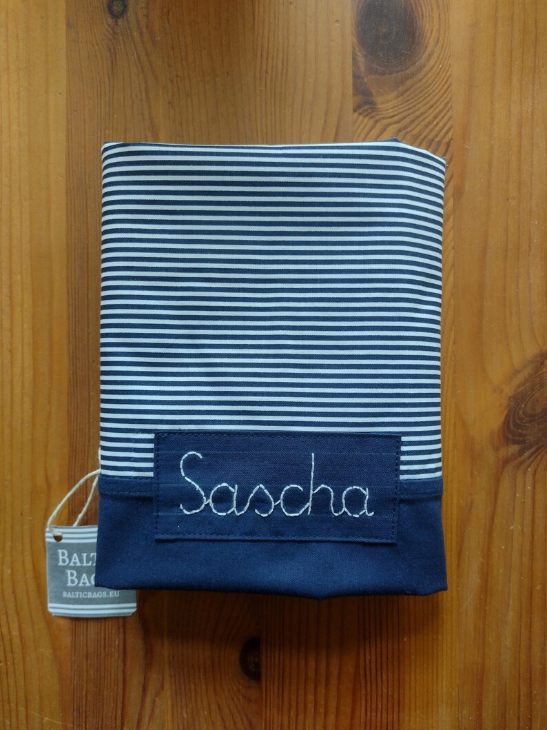 Travel laundry bag, lingerie bag, navy blue stripes bag, travel accessories, personalized travel bag, reusable drawstring bag image 9