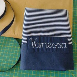 Travel laundry bag, lingerie bag, navy blue stripes bag, travel accessories, personalized travel bag, reusable drawstring bag image 7