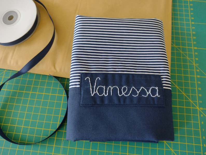 Travel laundry bag, lingerie bag, navy blue stripes bag, travel accessories, personalized travel bag, reusable drawstring bag image 7