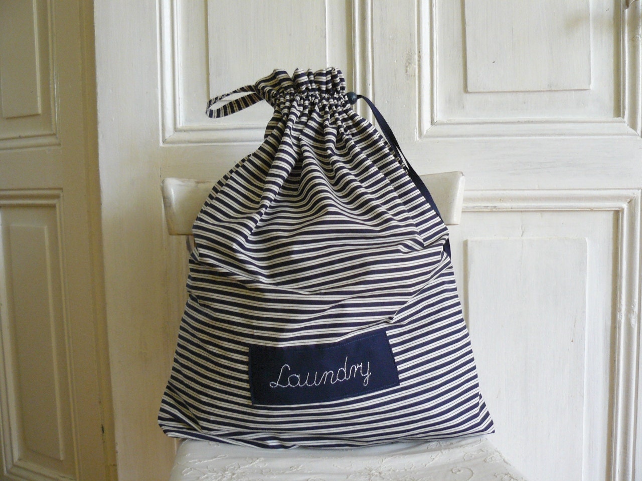 Laundry bag dirty clothes bag stripes bag custom label Etsy