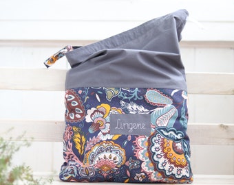 Sac de lingerie de voyage avec nom, sac à linge de voyage à fleurs orientales, accessoires de voyage à motif Paisley, sac à vêtements sales