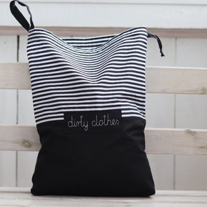 Dirty clothes bag with name, Black striped Travel lingerie bag, kids travel accessories, travel laundry bag, Zero Waste underwear bag