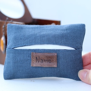 Porta fazzoletti da viaggio in lino blu personalizzato, porta fazzoletti da tasca, elegante idea per il 40° compleanno, regalo per papà