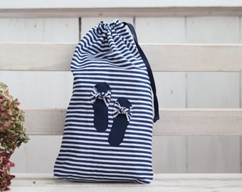 Striped Cotton Shoe Bag: Navy Blue Travel Organizer
