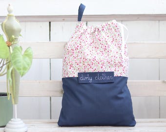 Floral Travel Laundry Bag: Personalized Cotton Dirty Clothes Organizer