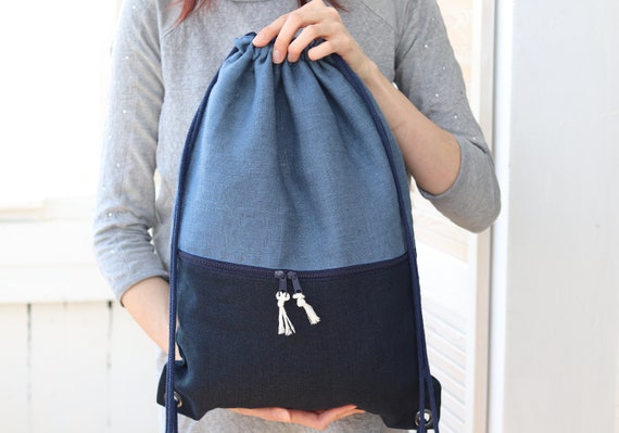 Linen Drawstring Backpack: Lightweight Travel Sack With  display picture 3