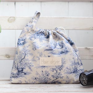 Sac sèche-cheveux Toile de Jouy, sac à outils cheveux, cadeau coiffeur, support accessoires cheveux