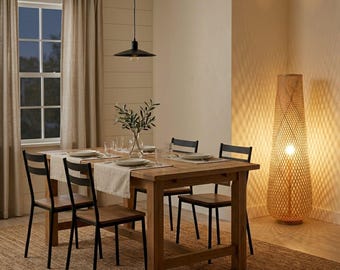 Handwoven Rattan Floor Lamp, Tall Boho Bamboo Ambient Lighting