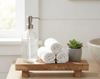 Farmhouse Wooden Pedestal Tray, Rustic Riser for Countertop Decor