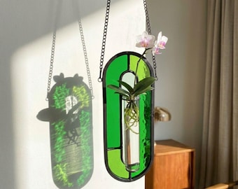 Stained Glass Plant Propagation Station – Hanging Wall Planter & Suncatcher Decor