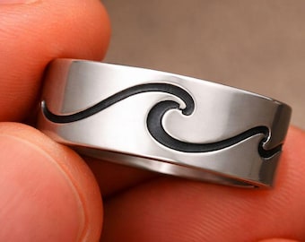 Anillo de olas de plata de ley: banda minimalista oceánica, joyería de surf unisex