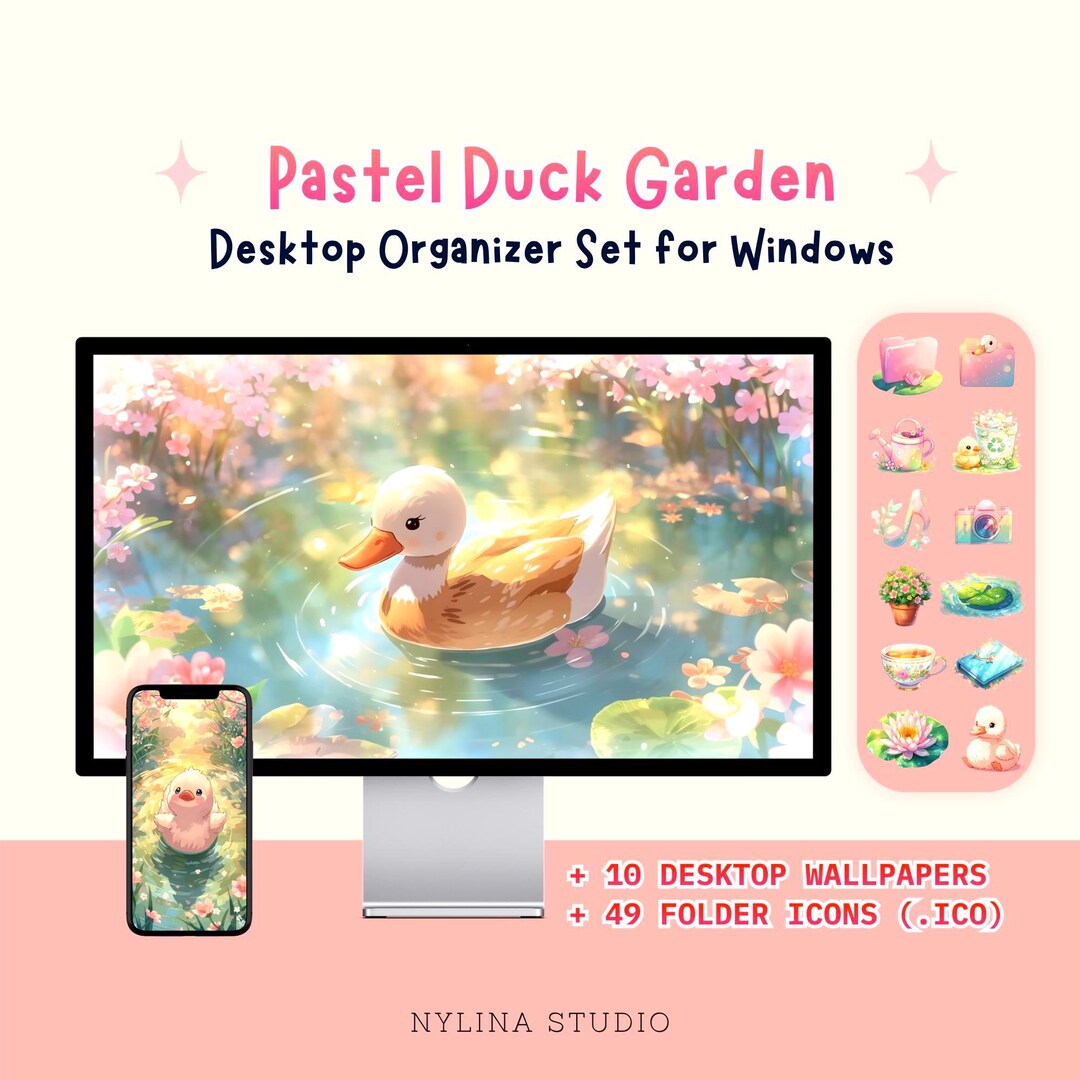 Window Duck Folder Pastel Duck Garden Desktop Organizer, Folder Icons, Wallpaper Set ...