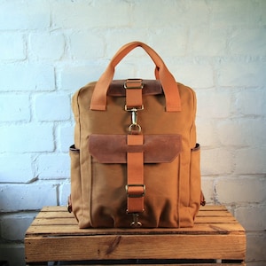 Mochila de cuero moderna para él, Mochila de cuero hecha a mano estilo hombre, Mochila portátil mochila de lona de cuero
