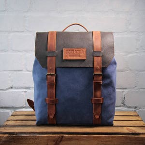 Handmade leather backpack purse men, Laptop backpack american leather for him, Minimalist canvas backpack for men
