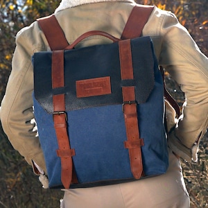 Mochila de cuero hecha a mano bolso de mujer, Mochila de lona de cuero americano para ella, Mochila portátil minimalista para mujer