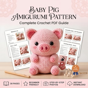 Modello PDF Amigurumi Baby Pig / Tutorial per peluche per principianti / Download istantaneo