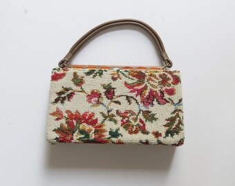 Vintage large floral carpet tapestry bag