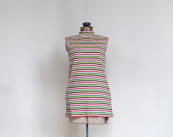 Vintage 90s mini striped sleeveless turtleneck dress