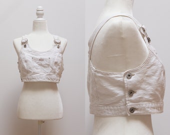 ON HOLD till May 18 - vintage cotton white overall denim crop top