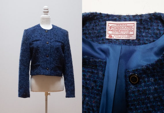 vintage Pendleton blue wool cropped jacket - image 1