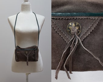 vintage suede fringe crossbody bag