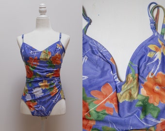 vintage 90s one piece bathing suit withruched fabric