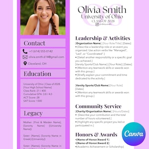 Sorority Resume Template Bundle for Rush 2026, Recruitment Packet with Photo, Editable Canva Template, Class of 2026, Greek Life Resume Pack