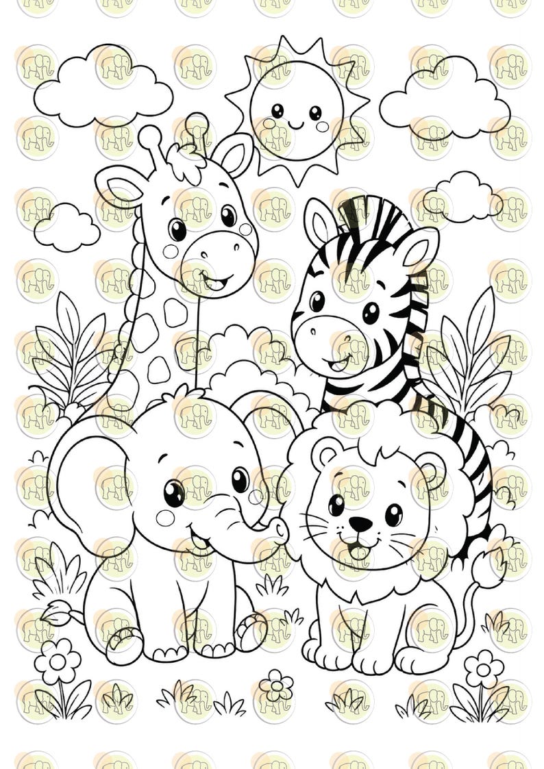 Safari Animals Printable PDF for Kids | Lion Elephant Giraffe Coloring ...