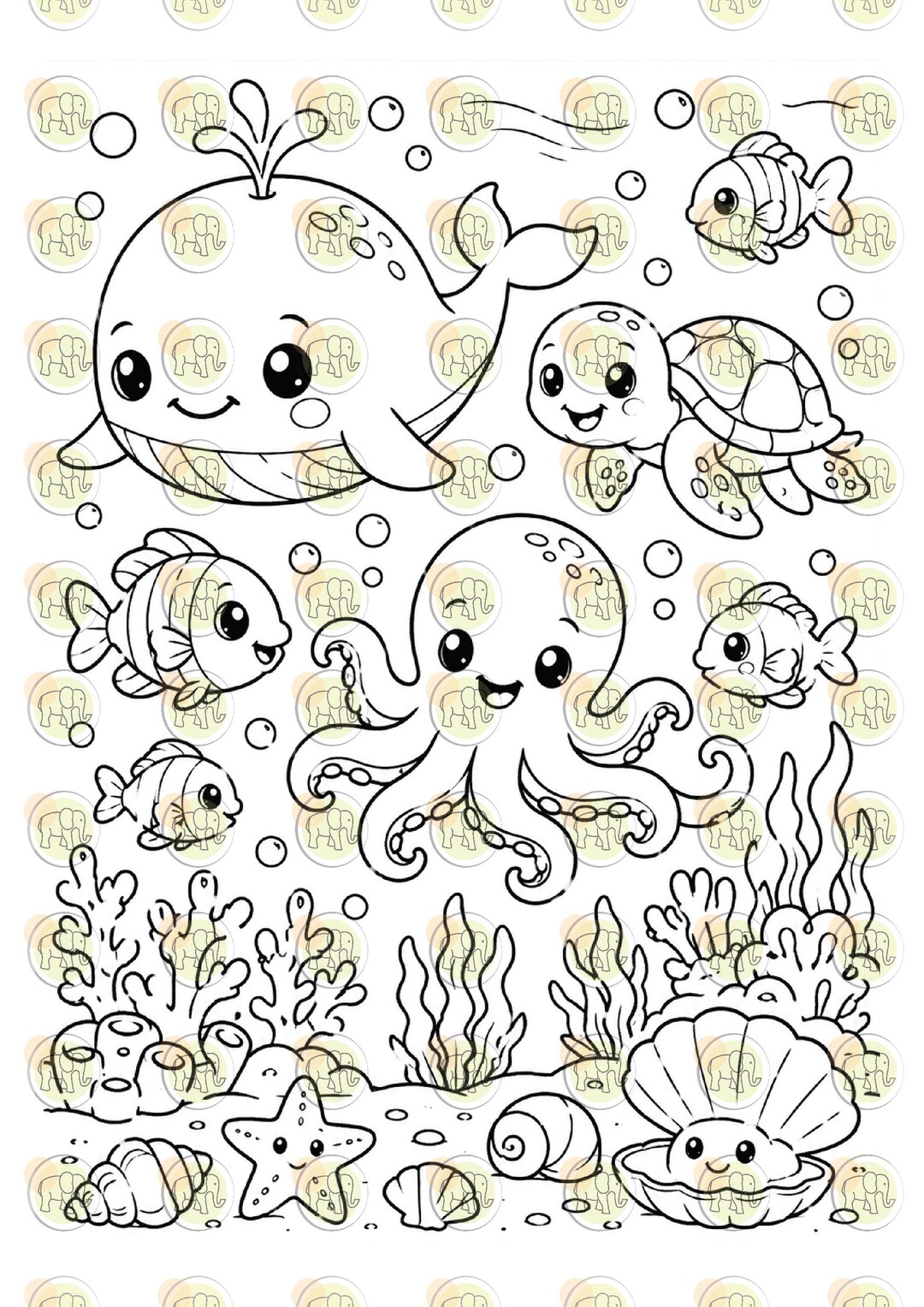 Ocean Animals Printable PDF for Kids | Whale Turtle Octopus Coloring ...