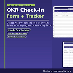 OKR Check-In Form + Tracker | Quarterly Goal Tracking (Google Sheets) (Instant Download)