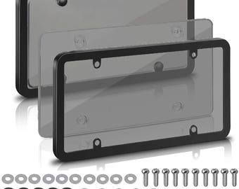 2x Unbreakable License Plate Covers+Frames Auto Tag Shield Protector Front Rear