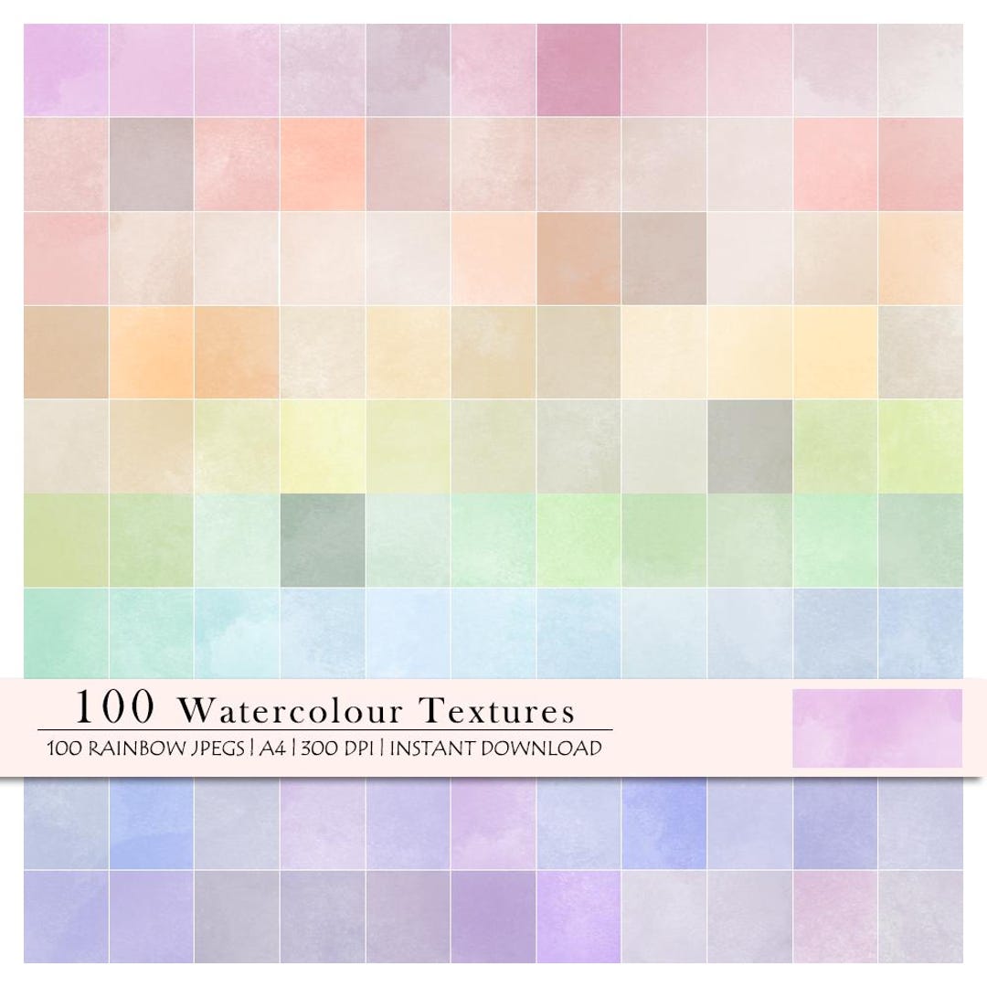100 Watercolor Textures – Pastel Rainbow Digital Paper Pack (instant ...