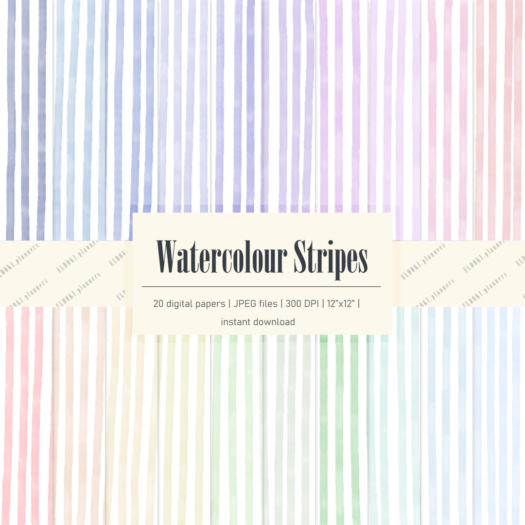 Pastel Scrapbook Paper Watercolor Stripes Digital Paper Pack Seamless ...