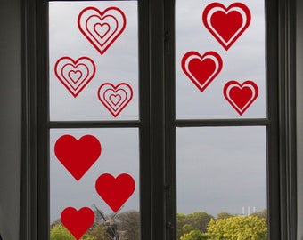 Matt Red Heart Vinyl Window Sticker Set - Window Decal - Red - Removable - Decoration - Heart - Love - Valentine - Anniversary