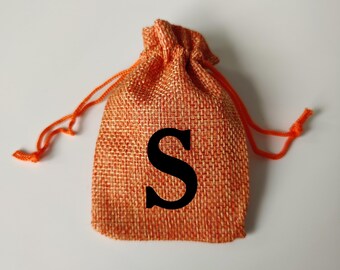 Custom Personalised Burnt Orange Jute Pouch - Initial - Orange - Gift Bag - Black