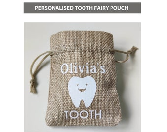 Custom Personalised Children's Tooth Fairy Bag - First Tooth - Tooth Fairy - Pouch - Jute