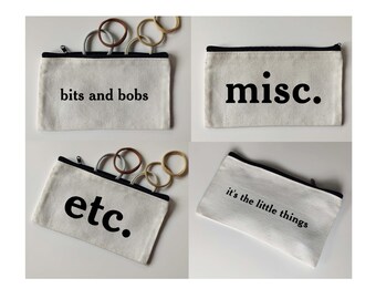 Cute Handmade Slogan Zip Bag - Its the Little Things - Etc - Misc - Bits and Bobs - Cream Canvas - Black Text - Black Zip - Pouch