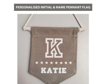 Custom Personalised Initial & Name Pennant Flag Sign - Home Decor - Wall Hanging - Child's Name - Personalised Gift