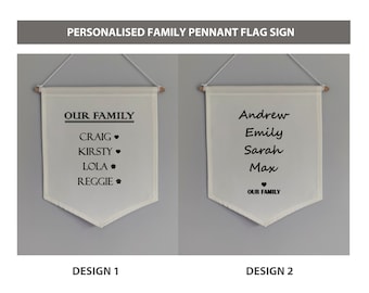 Custom Personalised Family Names Pennant Flag Sign - Home Decor - Wall Hanging - Keepsake