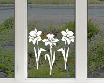 Matt White Spring Flower Vinyl Window Sticker Trio Set - Window Decal - White - Removable - Decoration - Daffodil - Tulip - Iris - Spring