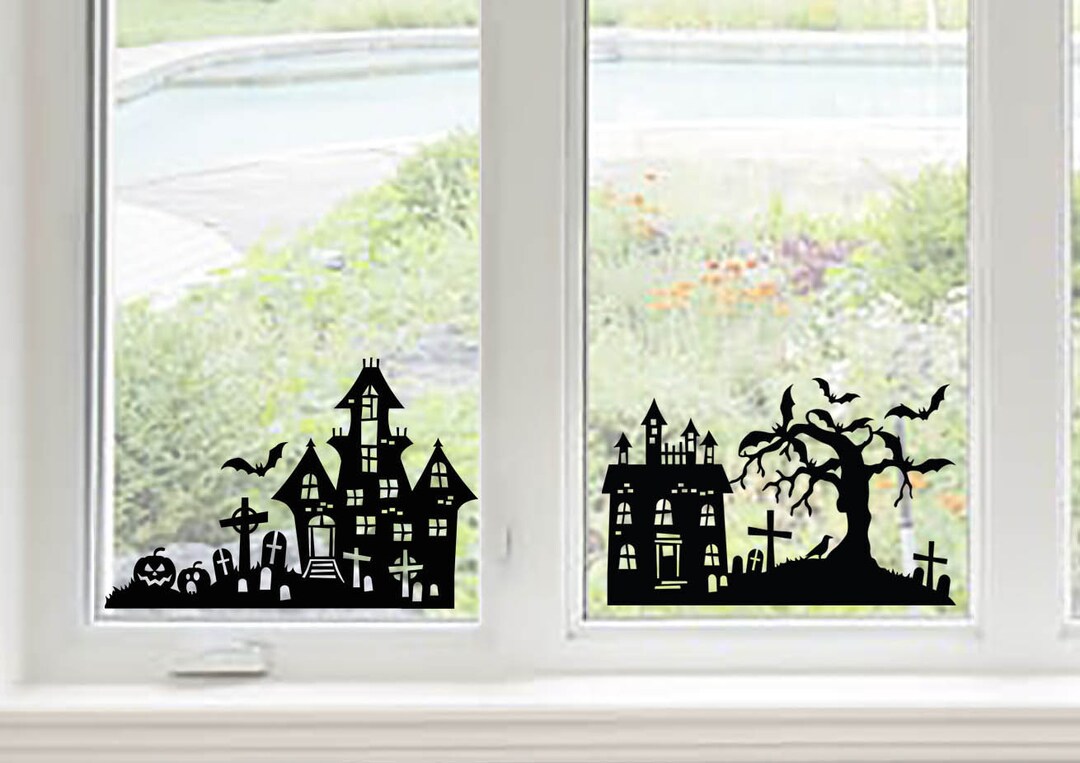 Halloween Scene Vinyl Window Sticker Window Decal Black Removable Bat