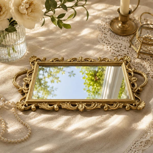 Gold Mirror Vanity Tray, Victorian Decorative Tray, Perfume Display Tray, Jewelry Tray, Coffee Table Decor, Gift for Her