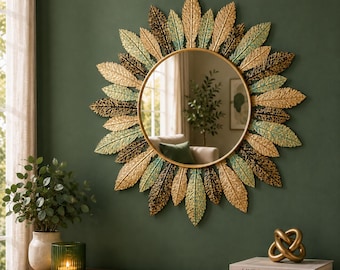 Round Wood Framed Wall Mirror, 40cm Decorative Accent Mirror, Farmhouse Living Room Decor, Entryway Bedroom Wall Decor, Housewarming Gift