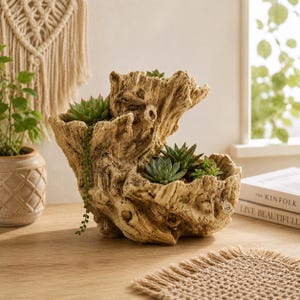 Tree Stump Resin Planter, Rustic Succulent Pot, Woodland Plant Pot, Fairy Garden Planter, Cottagecore Decor, Indoor Outdoor Home Decor, Gift