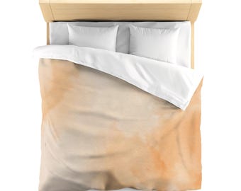 Dekbedovertrek perzik aquarel, esthetische slaapkamerinrichting, zacht katoenen beddengoed, warm neutraal beddengoed, gezellig huis cadeau voor haar