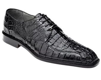 Handmade Men Stylish Black Alligator pattern Leather Lace Up Dress, Derby Shoes